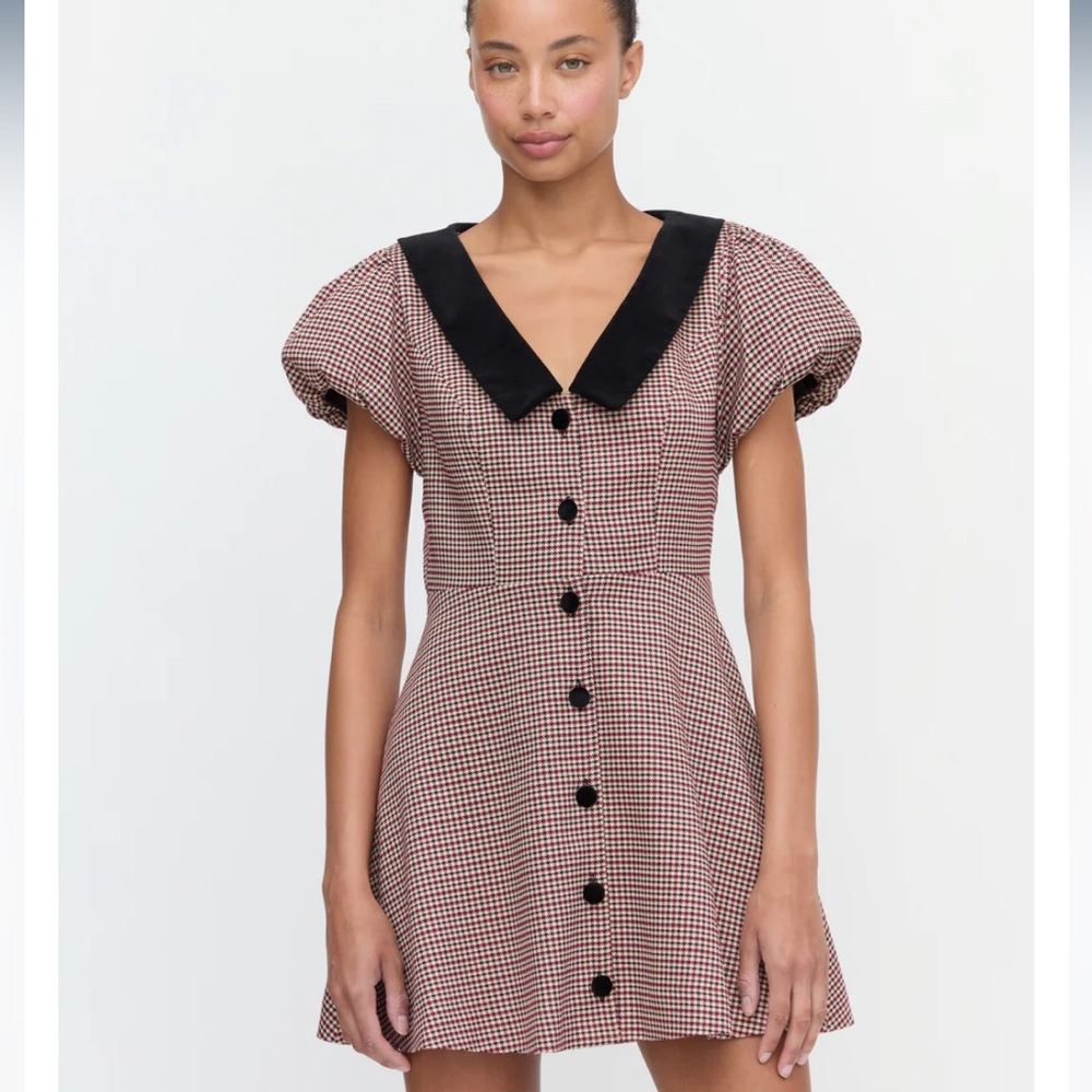Hillhouse Samantha Dress in Burgundy Holmes Houndstooth size L